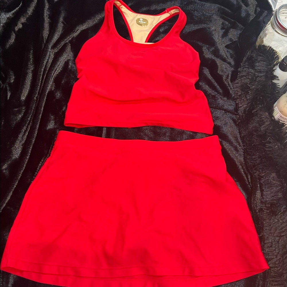 Ativa Red Tankini with swim skirt Size 10